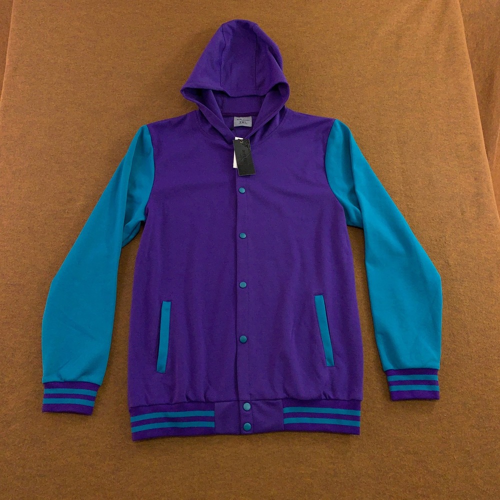 Riflessi Mens 2XL Purple Turquoise Colorblock MVJ10 Varsity Hooded Jacket NWT